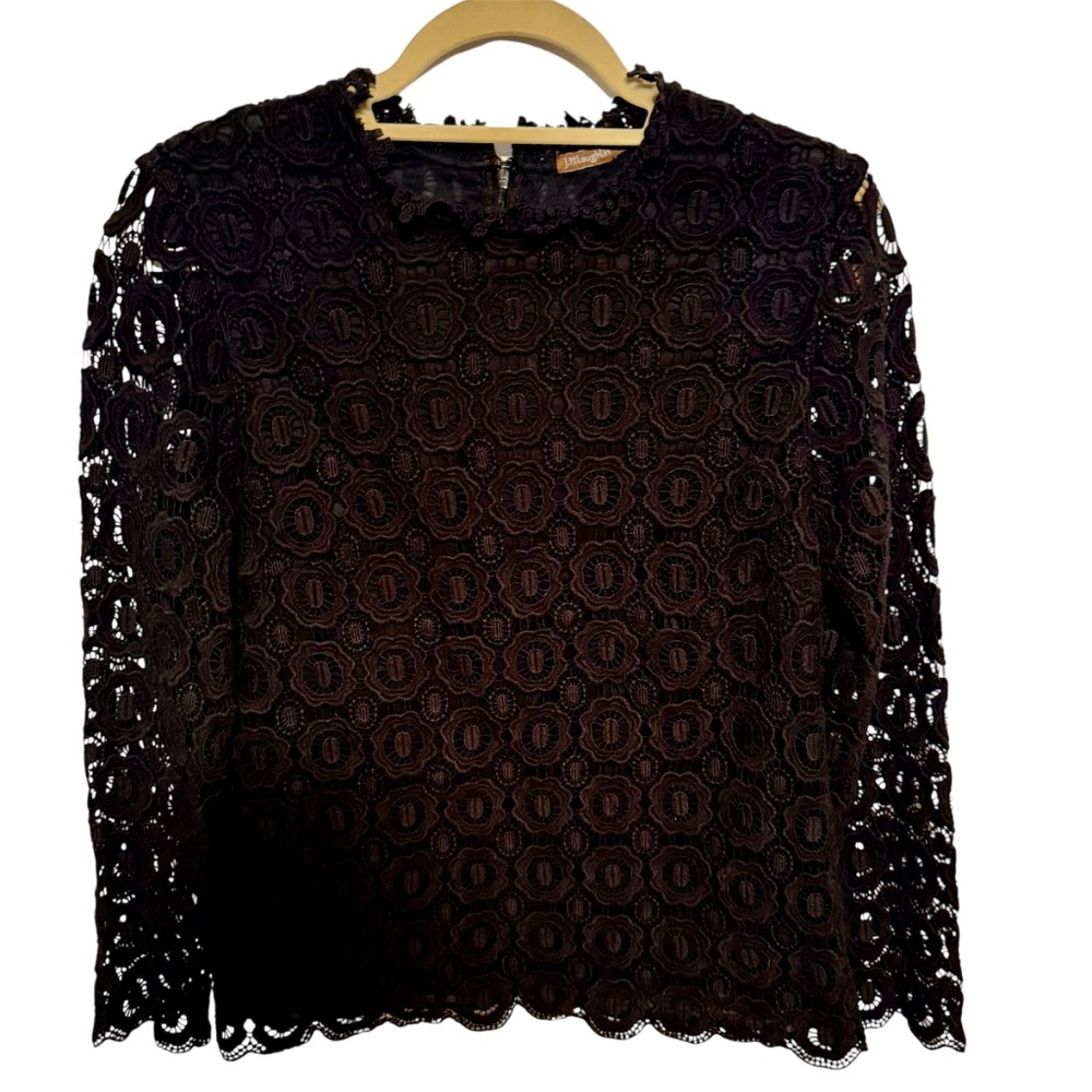 J. McLaughlin Black Cotton Eyelet Lace Top Size Large‎